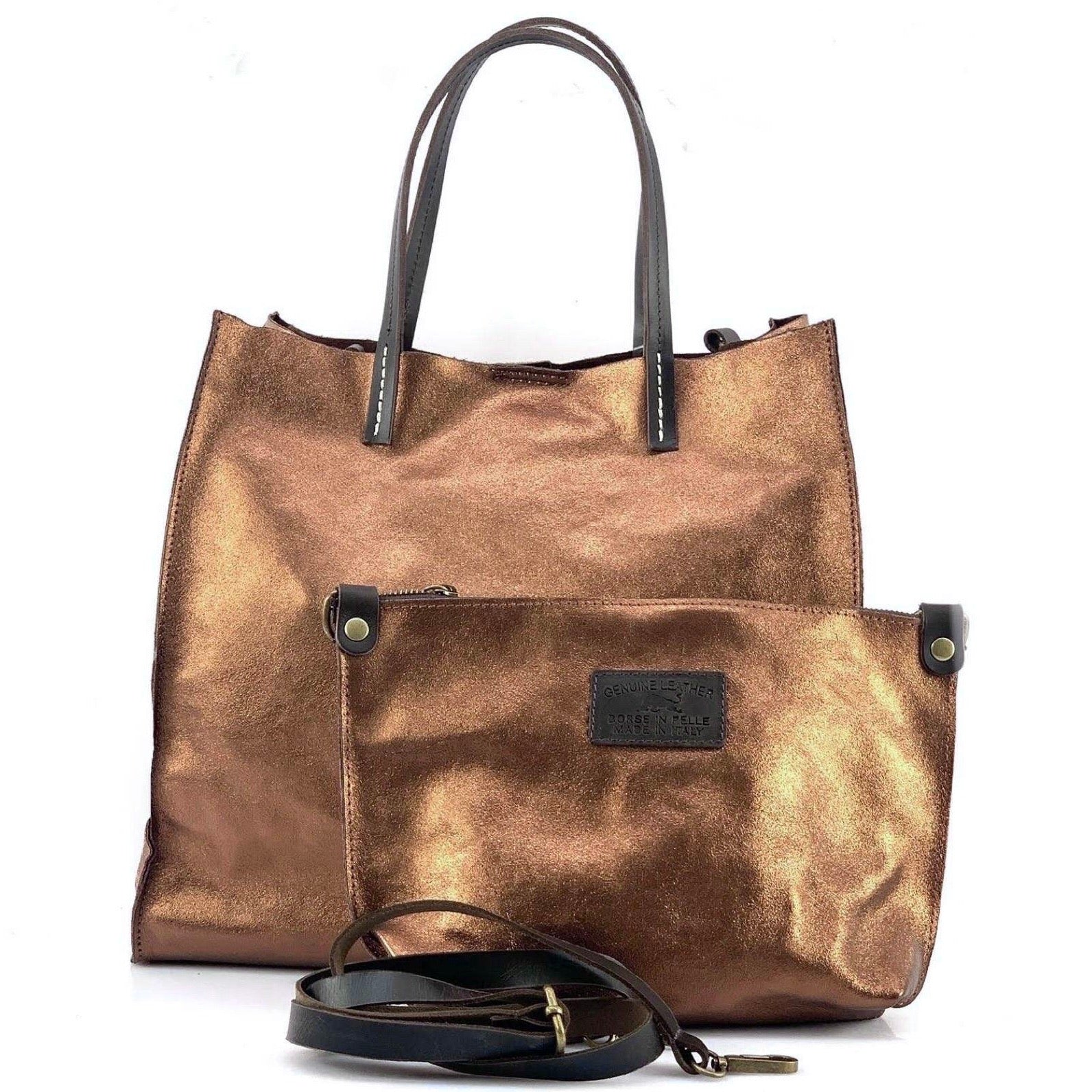 BZNA Bag BO5838 Bronze Metalicca Leder Italy Damen Handtasche Schultertasche 2 in 1 Shopper (Kopie 6) - B Z N A