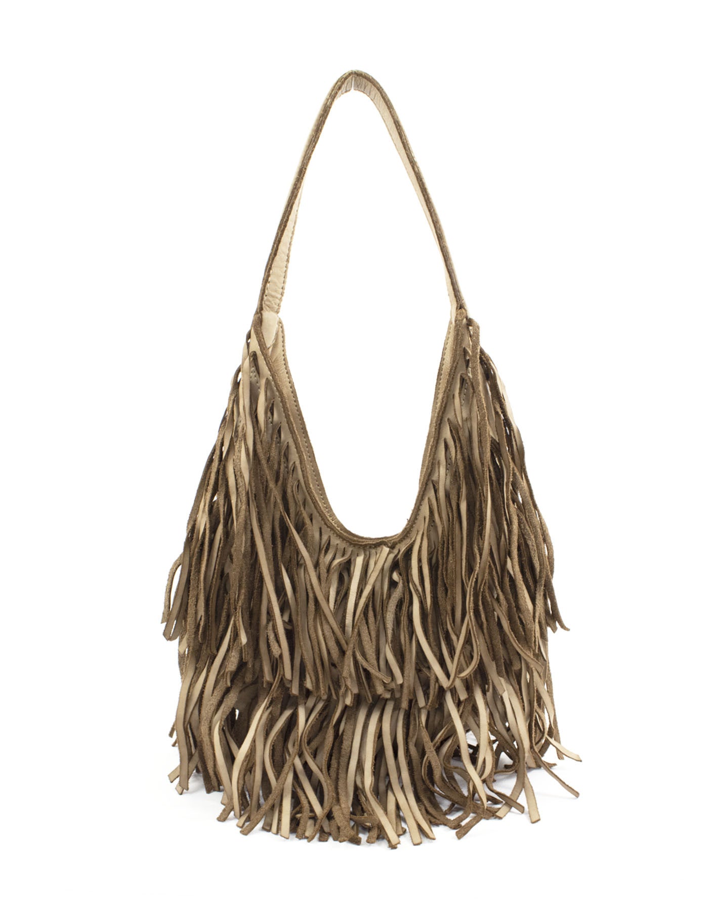 BZNA Bag Sinssa Taupe Fransen Schultertasche Designer Damen Handtasche Italy - B Z N A