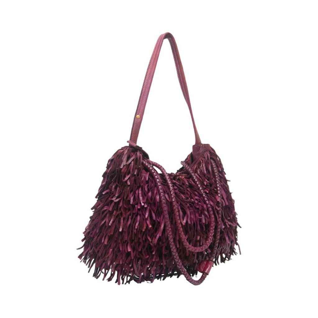 BZNA Bag Peppina Bordeaux Fransen Schultertasche Designer Damen Handtasche Italy