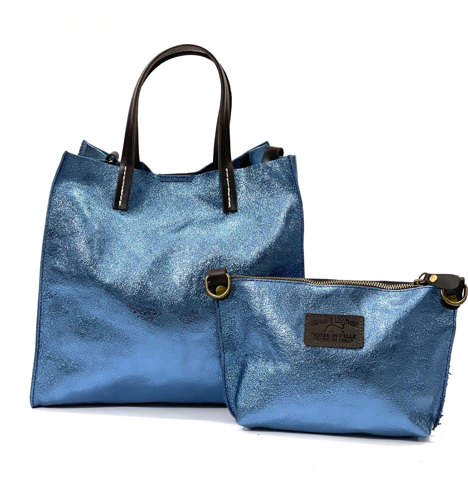 BZNA Bag BO5838 Jeans Metalicca Leder Italy Damen Handtasche Schultertasche 2 in 1 Shopper (Kopie) - B Z N A