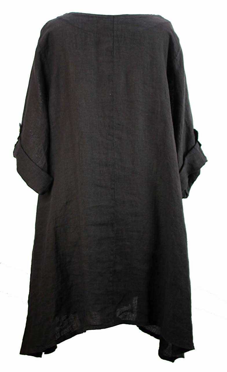 BZNA Leinen Tunika Kleid Schwarz nero Bluse Leinentunika Shirt 36 38 40 42 44 one size Damen Dress Oberteil elegant - B Z N A