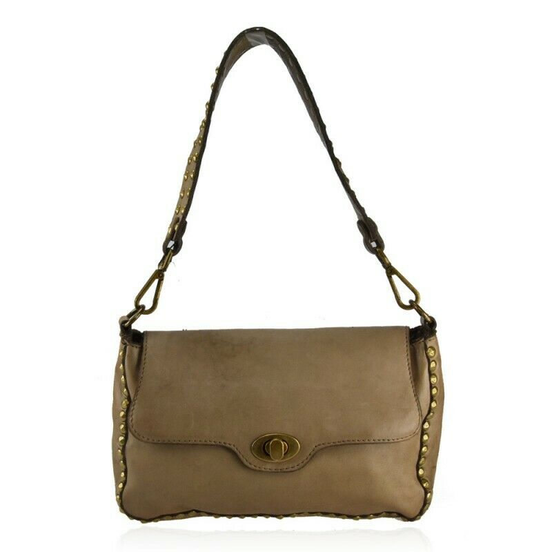 BZNA Bag Thea Taupe Italy Designer Beutel Umhängetasche Damen Handtasche Leder - B Z N A
