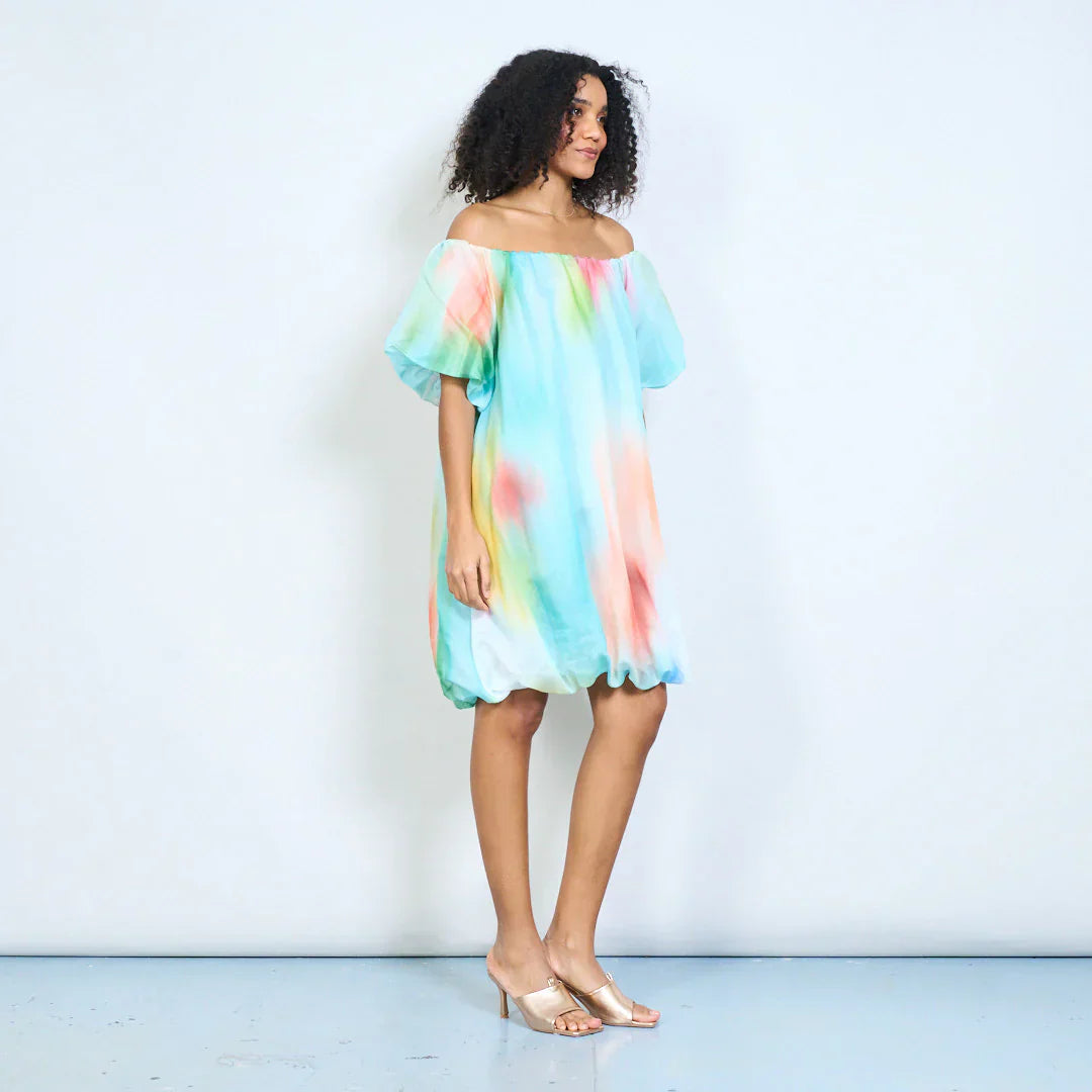 BZNA Sommer Off-Shoulder-Chiffonkleid mit Aquarell Batikmuster oneSize - B Z N A