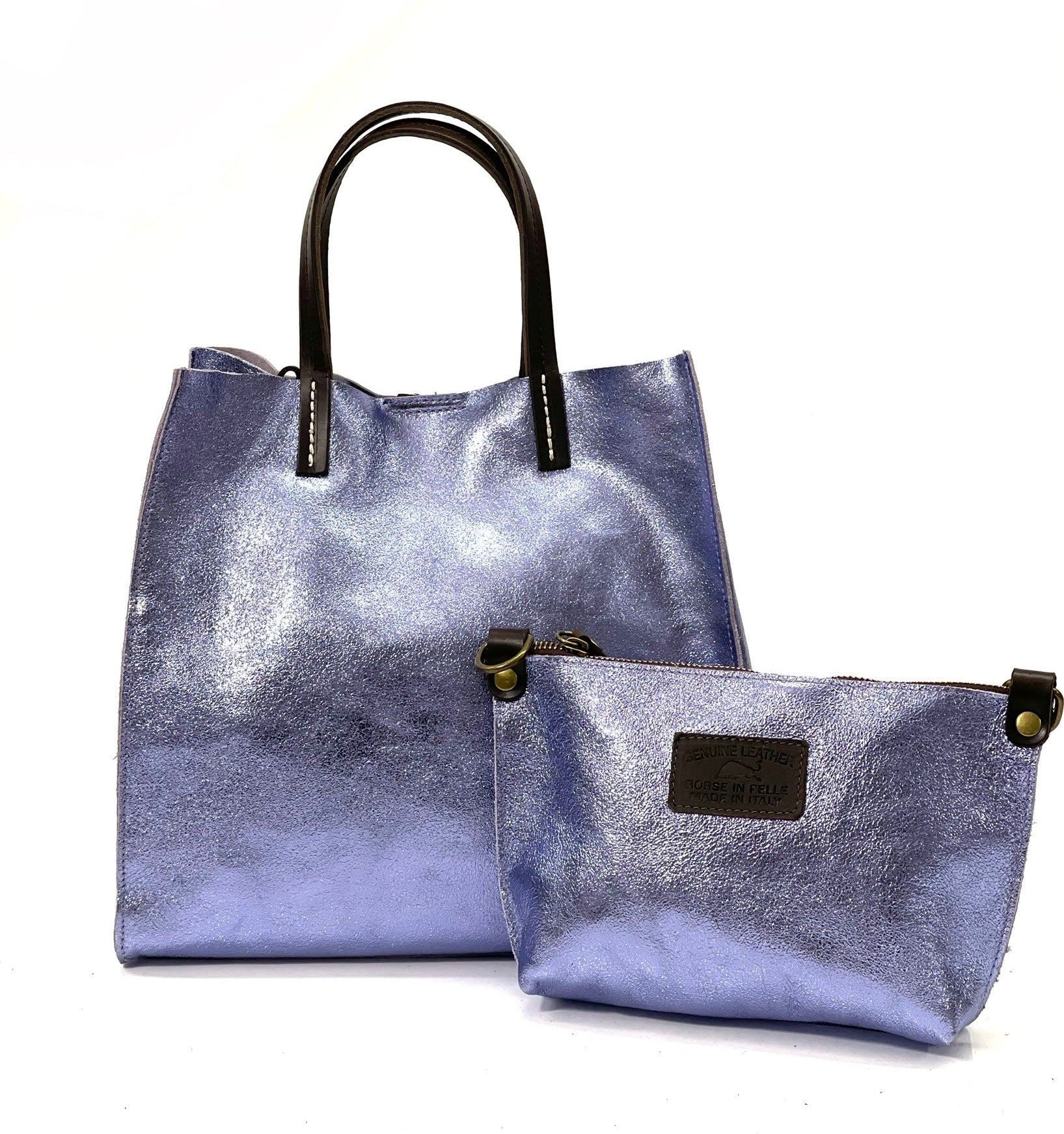 BZNA Bag BO5838 Flieder Metalicca Leder Italy Damen Handtasche Schultertasche 2 in 1 Shopper - B Z N A