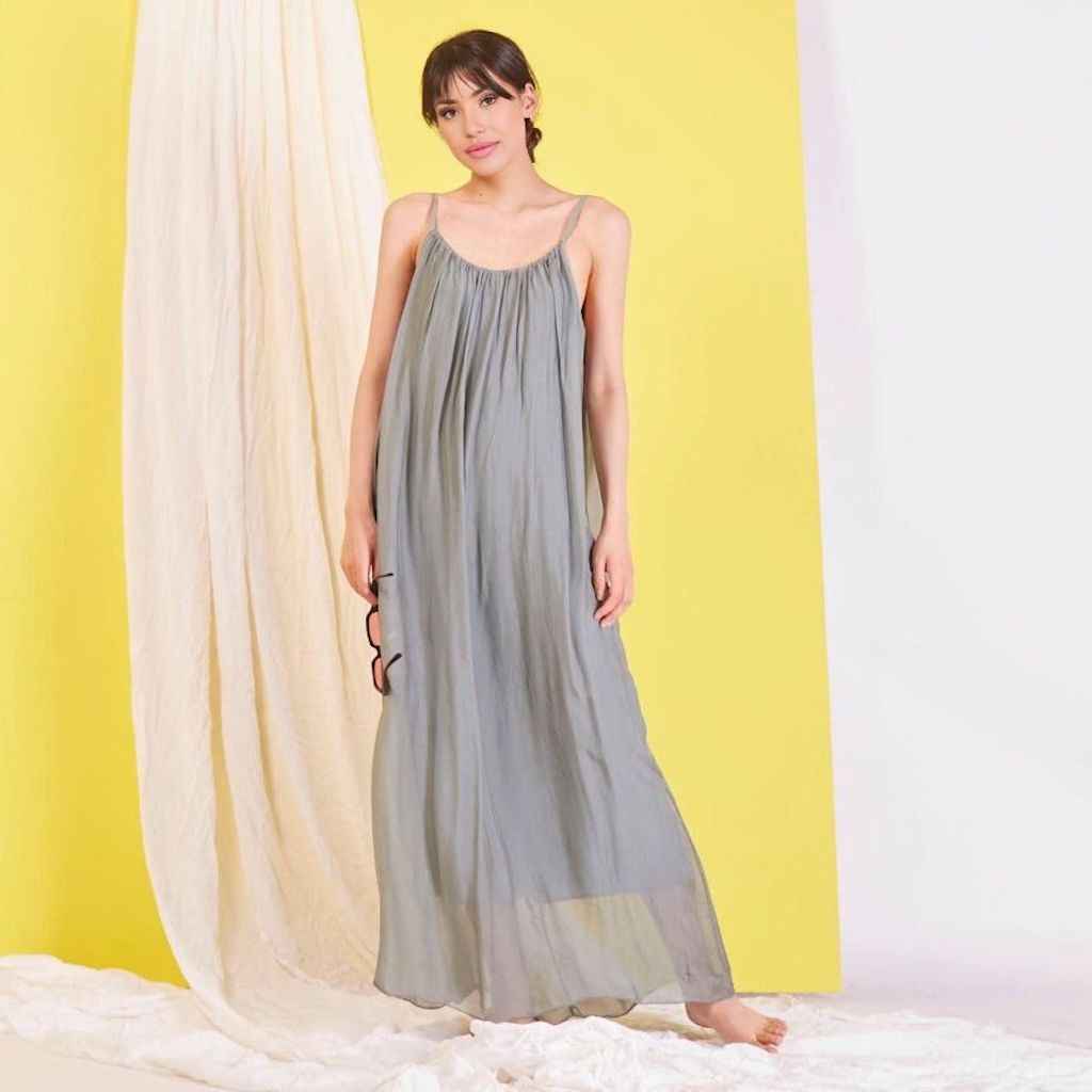 BZNA Ibiza Boho Style Sommerkleid dark Olive aus Seidenchiffon Seidenkleid oneSize