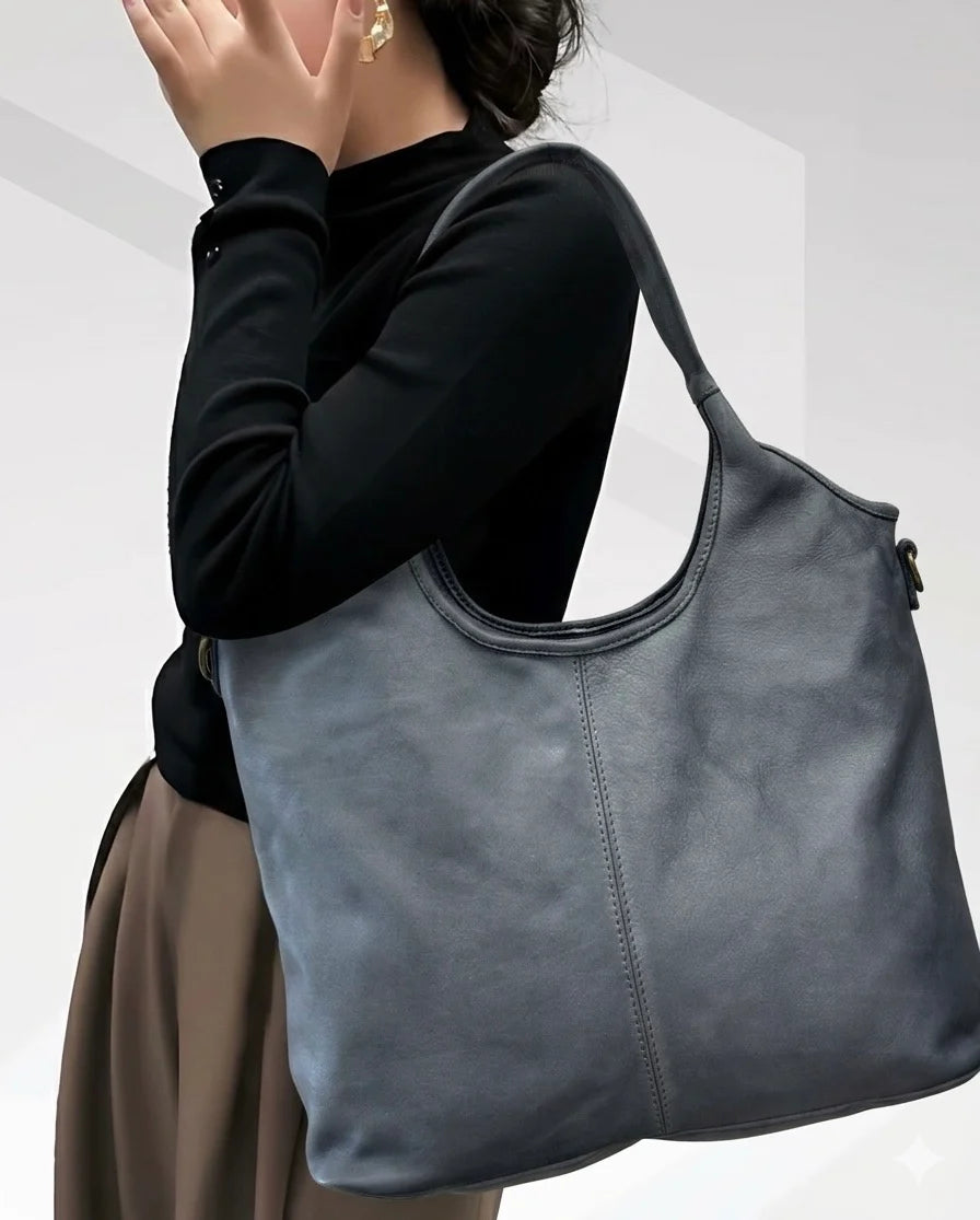BZNA Bag Zinnia Blau Grau Italy Designer Handtasche Schultertasche Tasche Leder Shopper - B Z N A