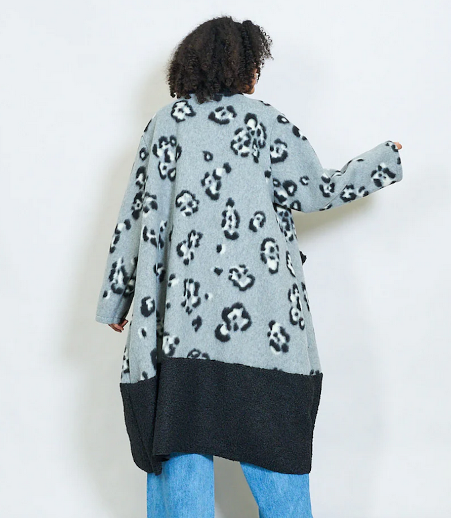 BZNA Oversize Open Front Strickmantel Wollmantel Grau Leo mehrfarbig - MADE IN ITALY - B Z N A