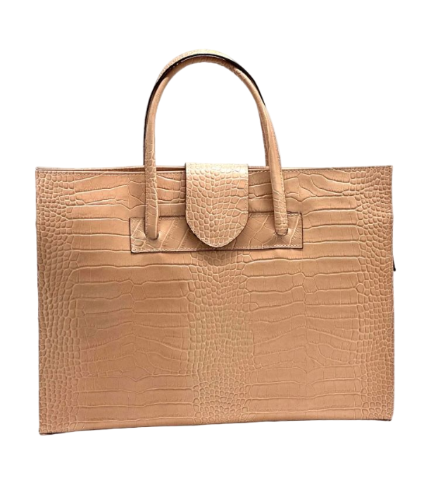 BZNA Bag Missi Kroko Rosa Cipria Leder Italy Damen Business Aktentasche Schultertasche Tasche - B Z N A