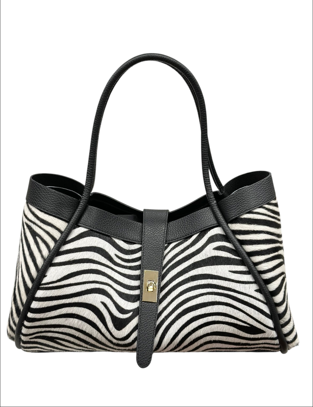 BZNA Bag Gracie Zeb. Bianco Cavalino Echtfell Italy Damen Shopper Handtasche Schultertasche Tasche - B Z N A