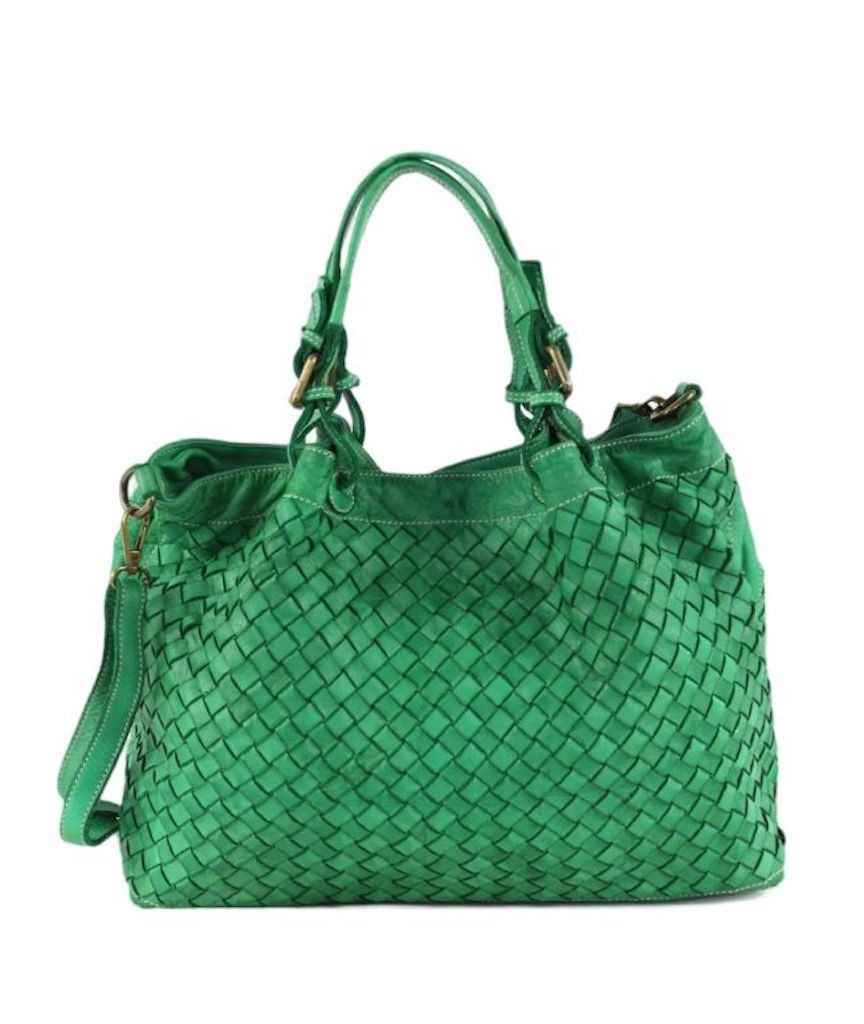 BZNA Bag Rene Grün Brilliant Italy Designer geflochten Damen Handtasche Schultertasche Tasche Schafsleder Shopper Neu - B Z N A