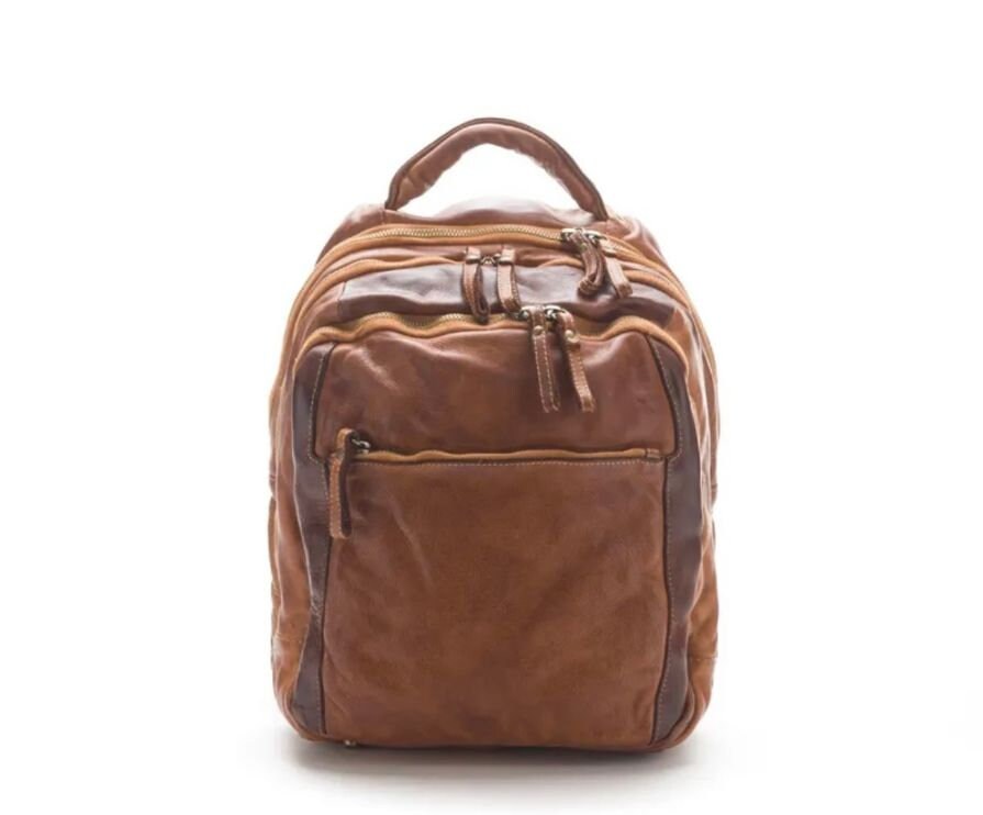 BZNA Bag Bernd Cognac Backpacker Designer Rucksack Unisex Ledertasche - B Z N A