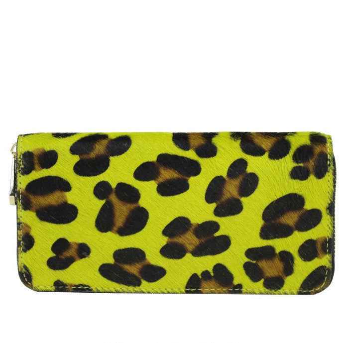 BZNA Berlin Fell Baya MACULATO GIALLO Echtfell Wallet Leather Leder Portemonnaie Geldbörse Clutch