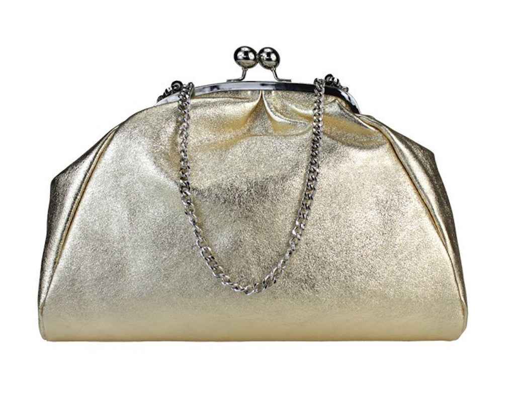 BZNA Bag Xandra Oro Metalicca Leder Italy Damen Clutch Handtasche Schultertasche
