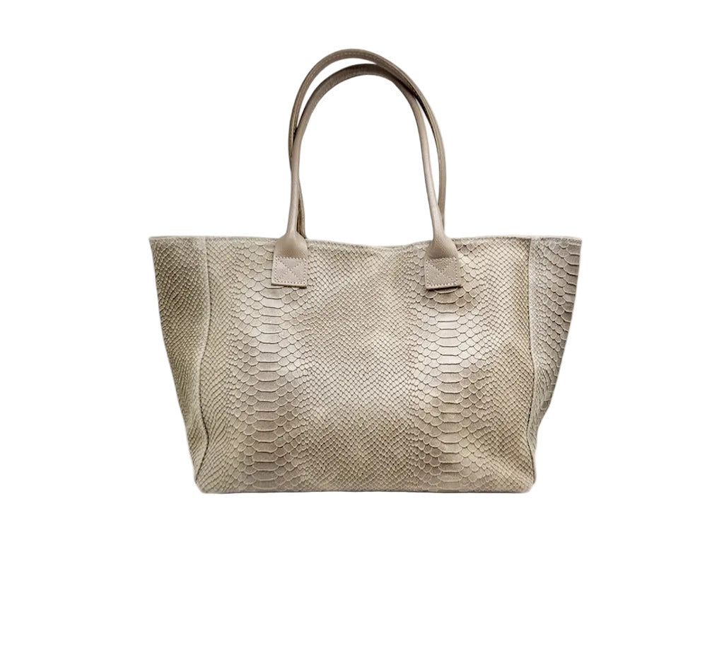 BZNA Bag Ladasha Light Taupe Snake Prägung Leder Italy Damen Shopper Handtasche Schultertasche Tasche - B Z N A