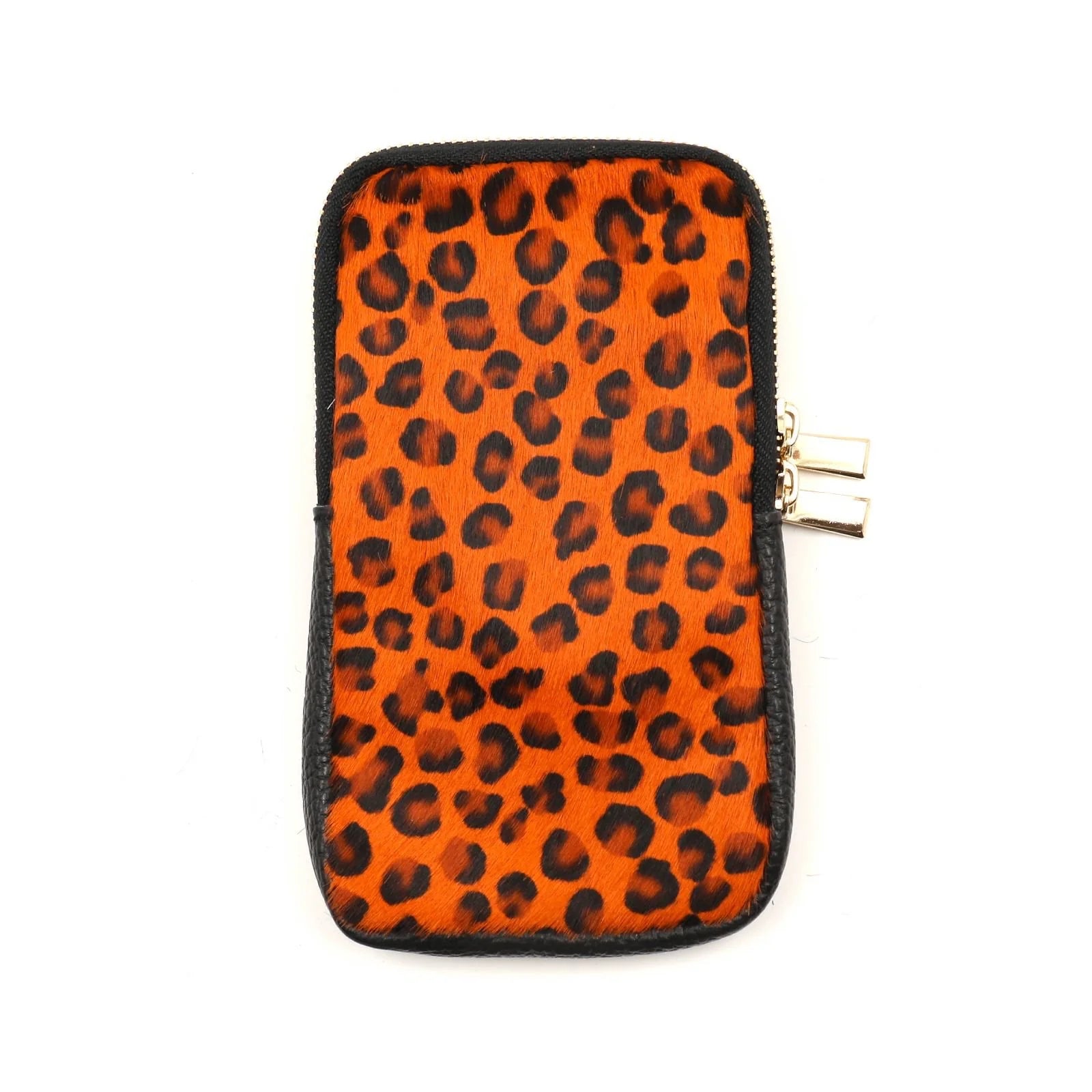 BZNA Bag Mobile geflecktes Orange Handy Umhängetasche aus Leder Felltasche mit Reißverschluss - B Z N A