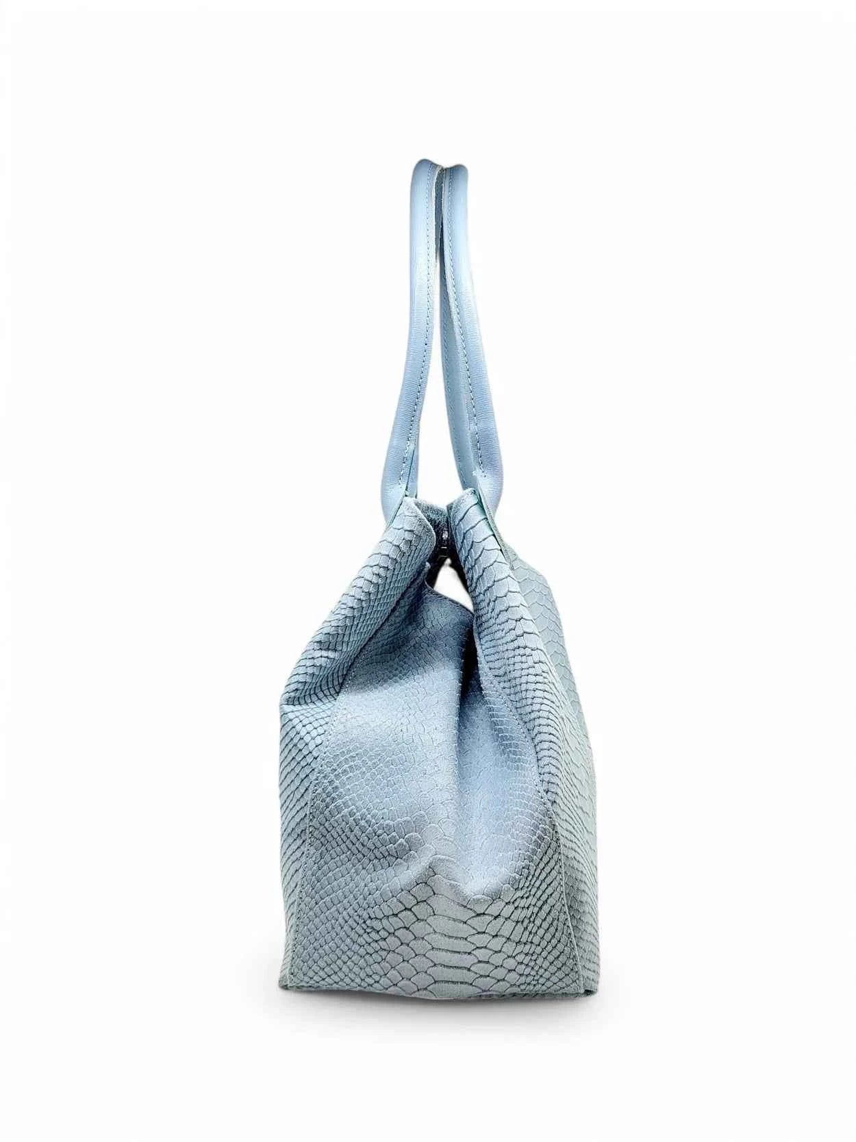 BZNA Bag Ladasha Himmelblau Snake Prägung Leder Italy Damen Shopper Handtasche Schultertasche Tasche