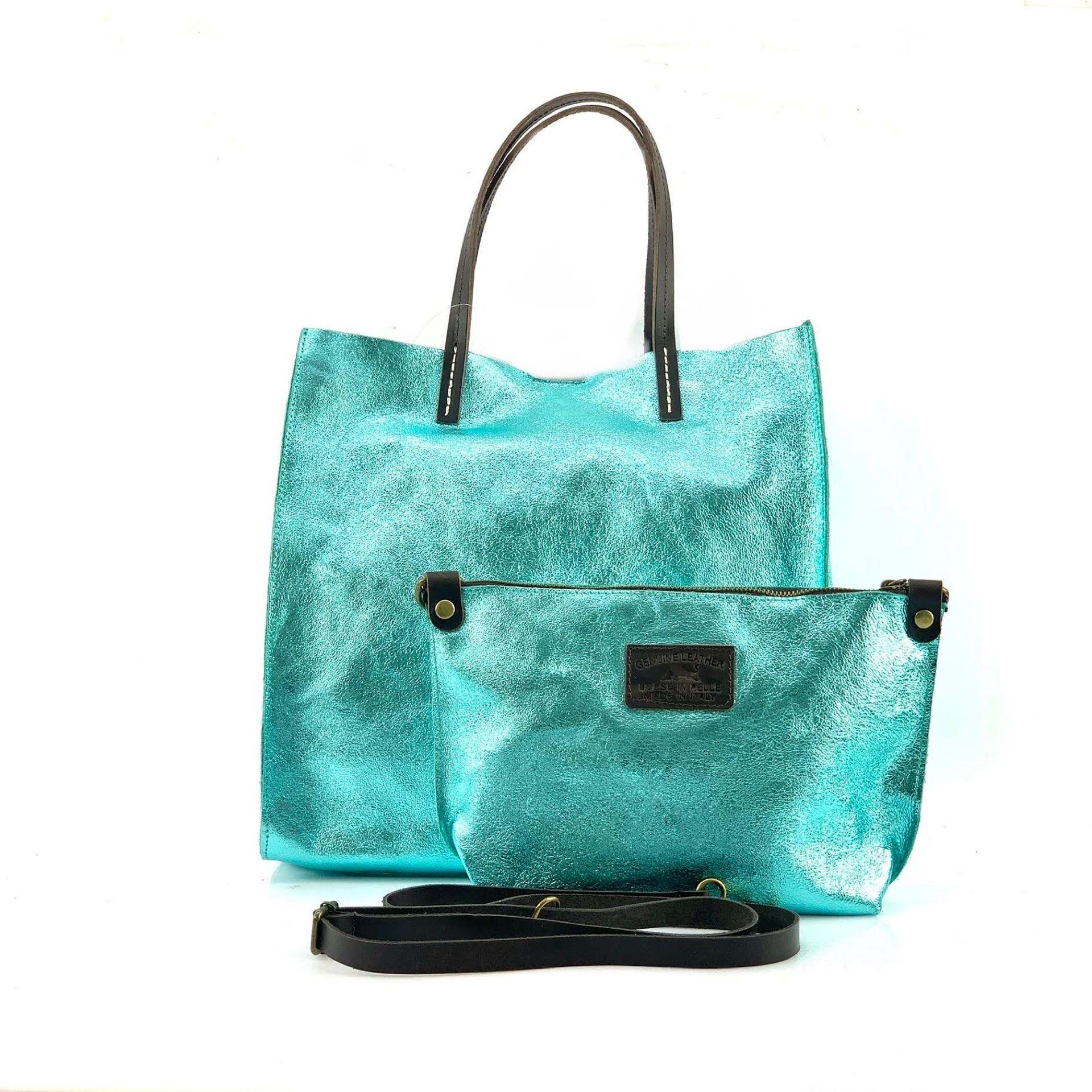 BZNA Bag BO5838 Türkis  Metalicca Leder Italy Damen Handtasche Schultertasche 2 in 1 Shopper (Kopie 3) - B Z N A