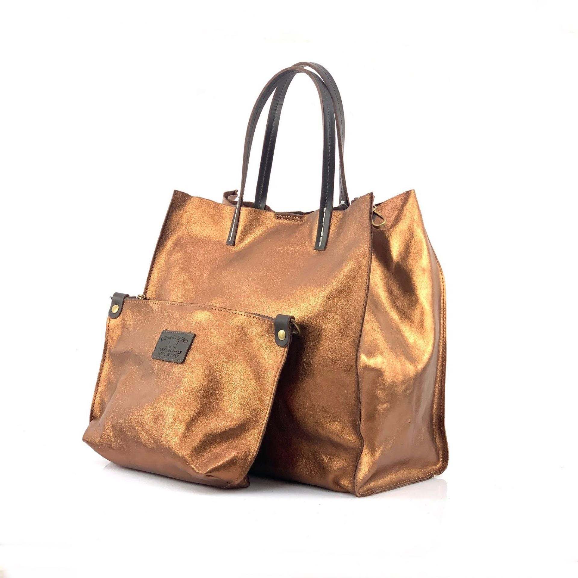 BZNA Bag BO5838 Bronze  Metalicca Leder Italy Damen Handtasche Schultertasche 2 in 1 Shopper (Kopie 6) - B Z N A