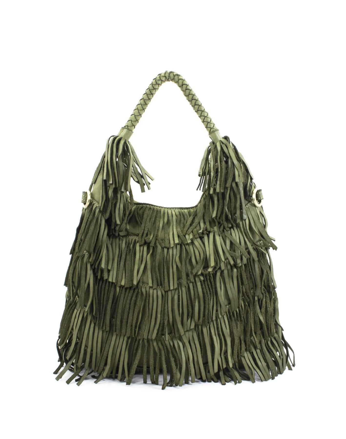 BZNA Bag Franssa Grün Fransen  Schultertasche Designer Damen Handtasche Italy