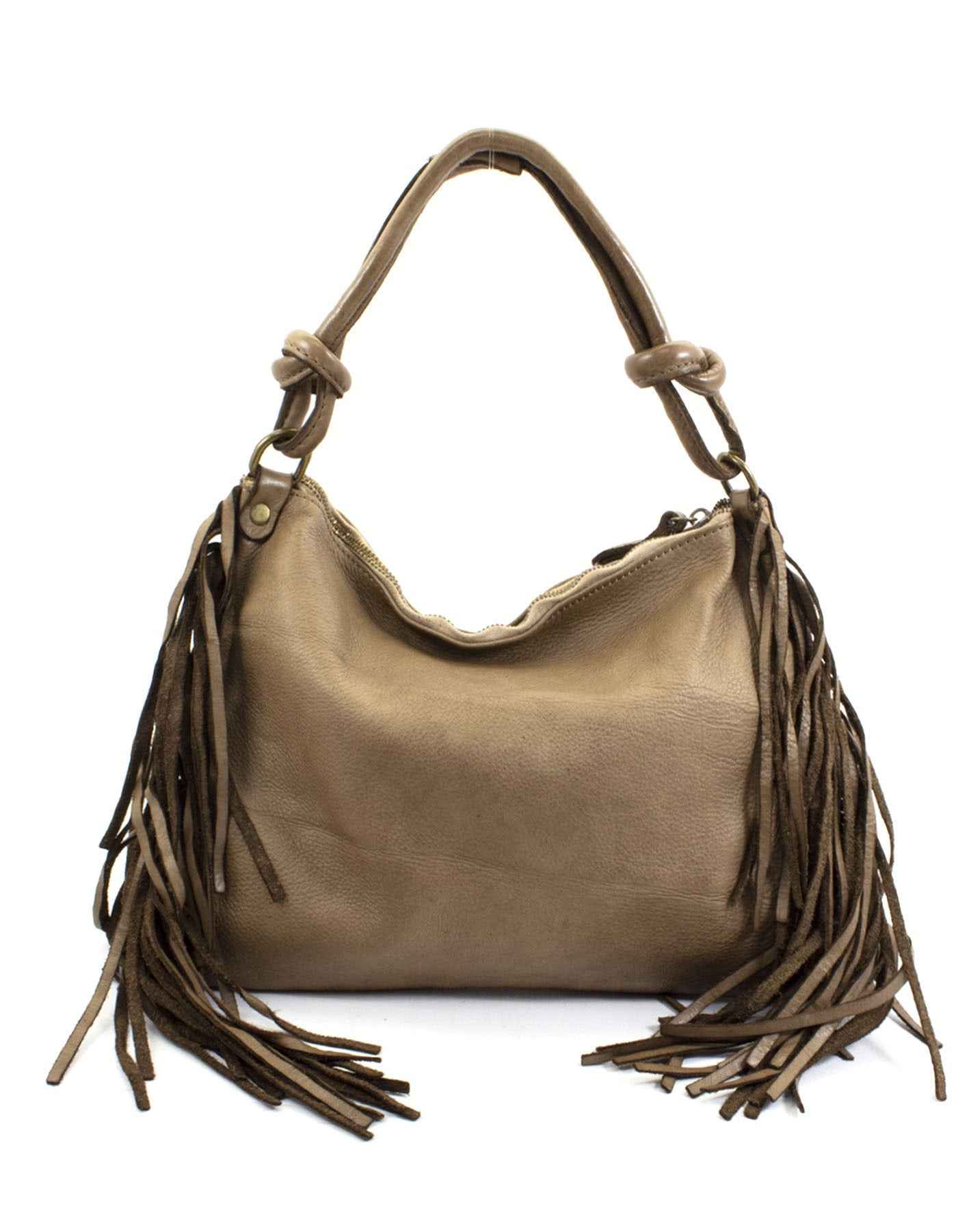 BZNA Bag Natti Taupe Italy Designer Fransen Handtasche Ledertasche Schultertasche Leder Shopper Neu