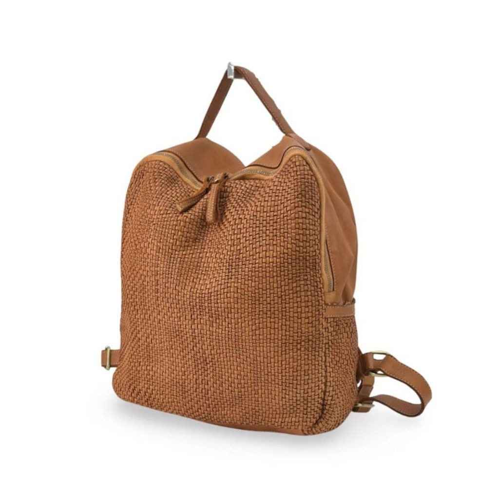 BZNA Bag Rob Cognac Braided Backpacker Designer Rucksack Ledertasche