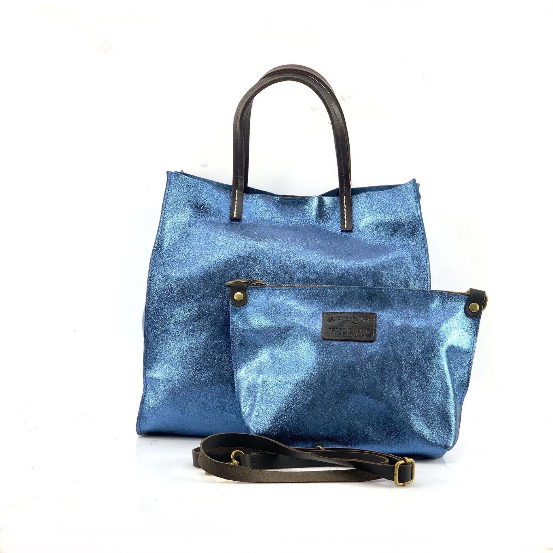 BZNA Bag BO5838 Jeans Metalicca Leder Italy Damen Handtasche Schultertasche 2 in 1 Shopper (Kopie) - B Z N A