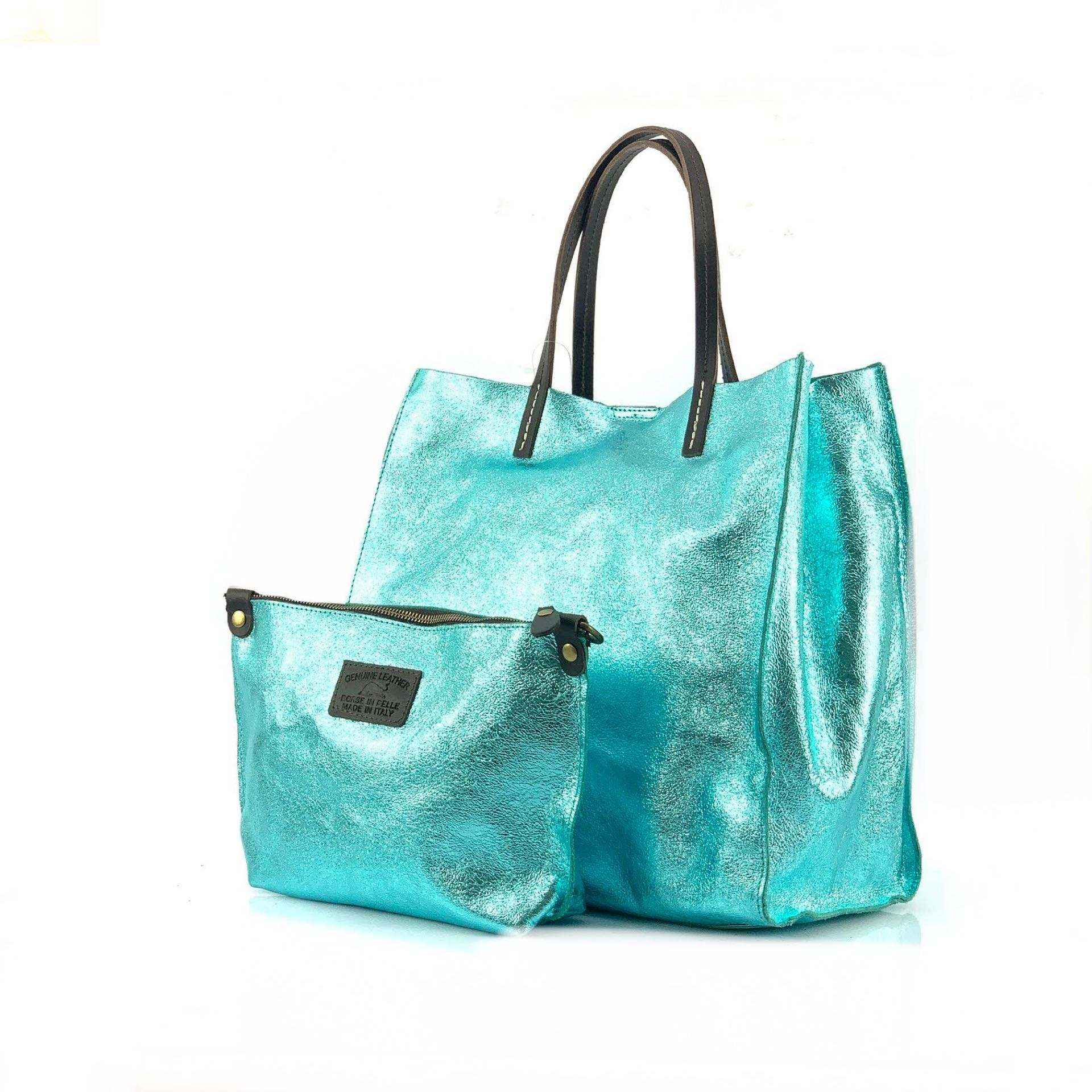 BZNA Bag BO5838 Türkis  Metalicca Leder Italy Damen Handtasche Schultertasche 2 in 1 Shopper (Kopie 3)