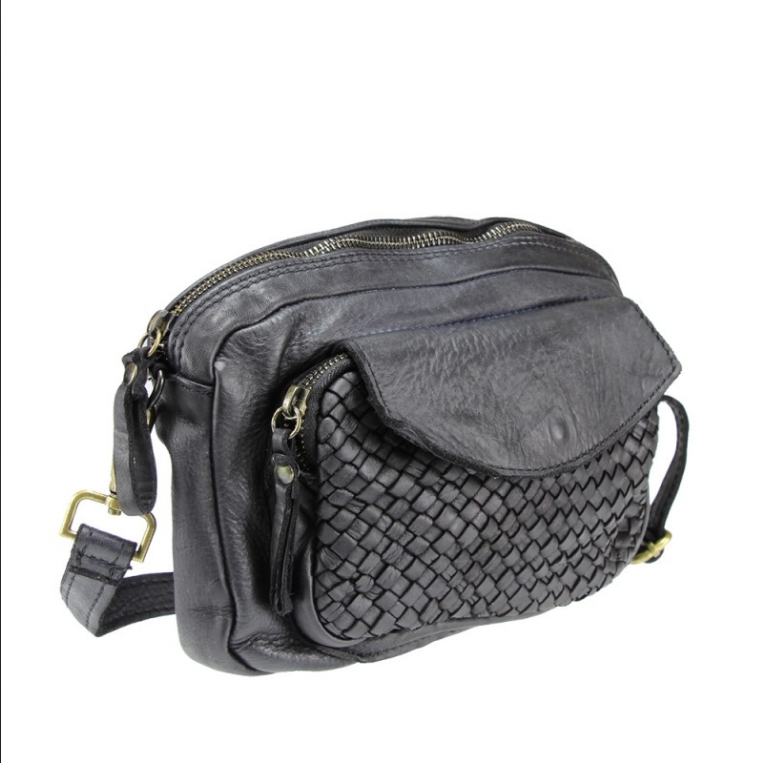 BZNA Bag Macy Schwarz Italy Designer Clutch Braided Ledertasche Umhängetasche