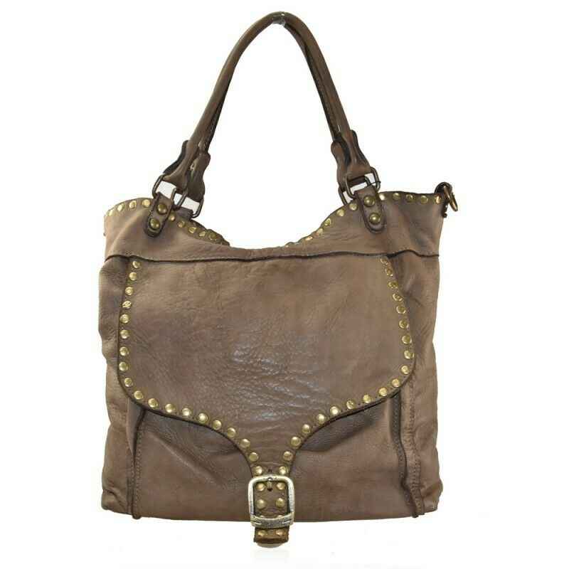BZNA Sue Taupe vintage Italy Designer Business Damen Handtasche Ledertasche