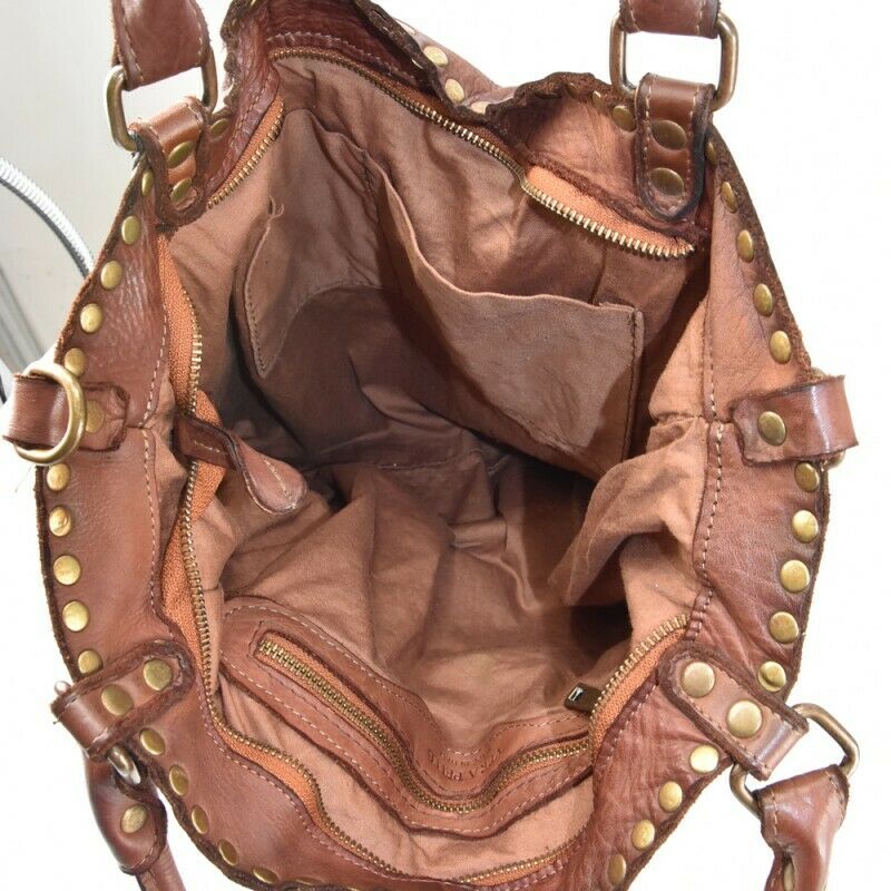 BZNA Bag Lea Braun Lederfarben Italy Designer Damen Handtasche Schultertasche - B Z N A