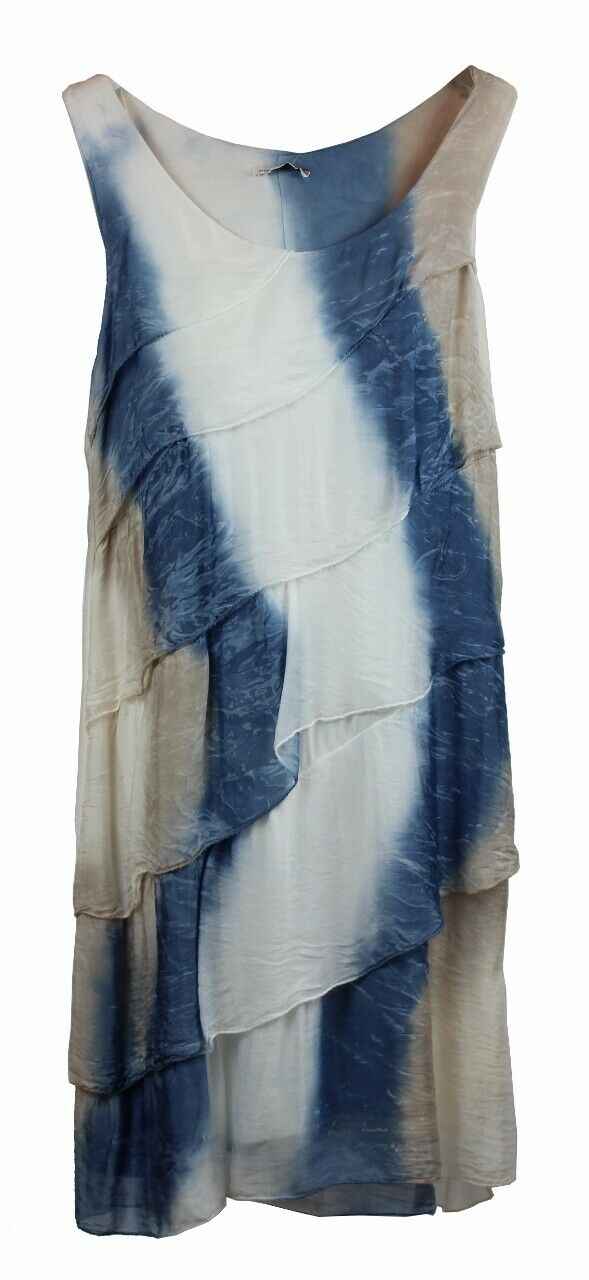 BZNA Ibiza Empire Batik  Dress Blau Sommer Kleid Seidenkleid Damen Seide Silk