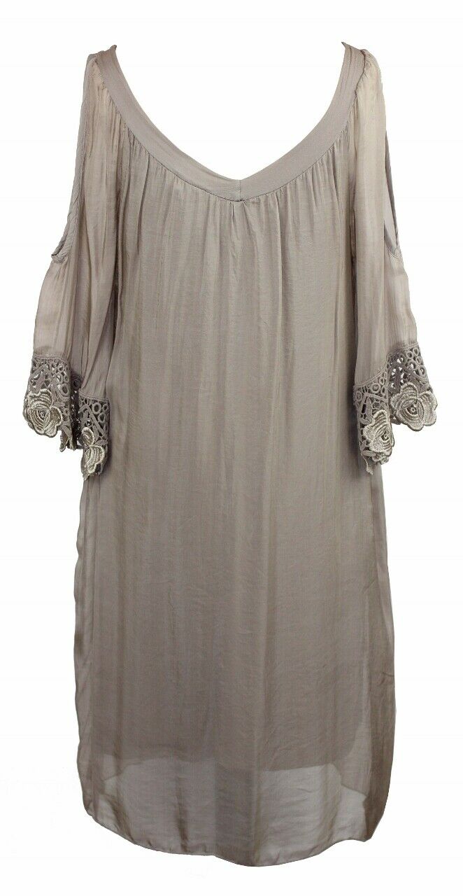BZNA Ibiza Empire Dress Taupe Sommer Kleid Seidenkleid Damen Seide Silk Häckel - B Z N A
