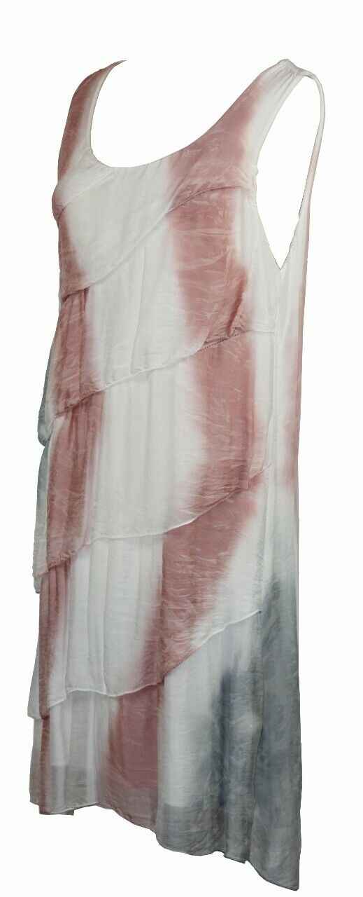 BZNA Ibiza Empire Batik Dress Rosa Sommer Lagenkleid Seidenkleid Damen Seide