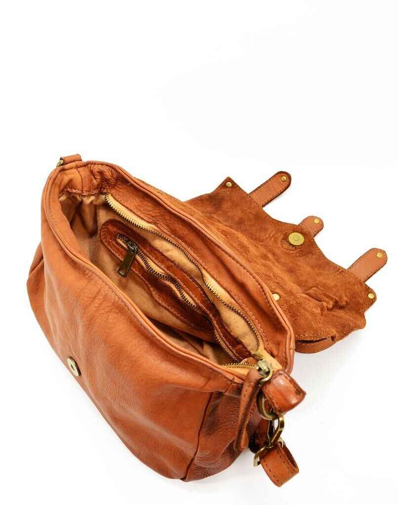 BZNA Umhängetasche Zana Designer Cognac Handtasche Ledertasche Schultertasche