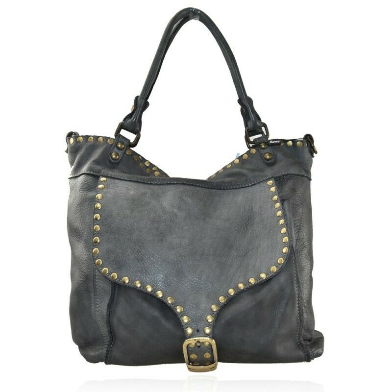BZNA Sue Grau vintage Italy Designer Business Damen Handtasche Ledertasche - B Z N A