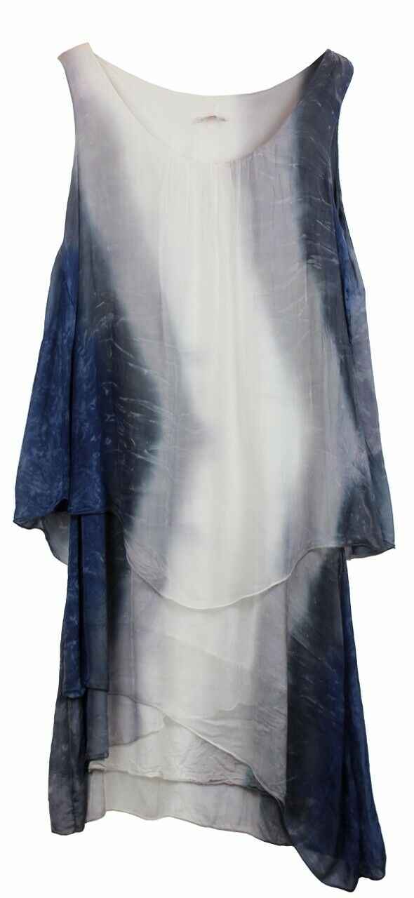 BZNA Ibiza Empire Batik Dress Blau Sommer Lagenkleid Seidenkleid Damen Seide