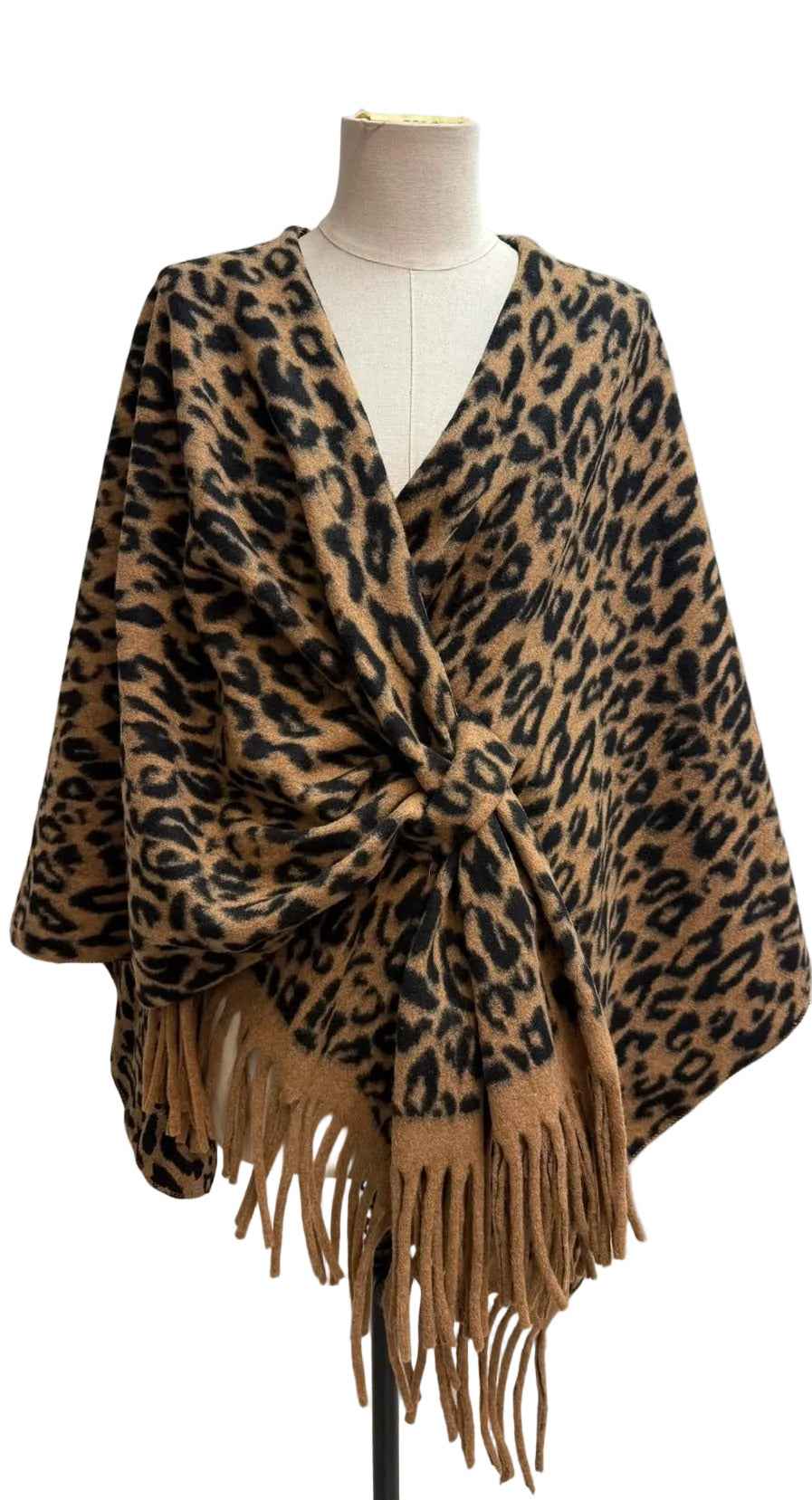BZNA Strickponcho in Schwarz - Wolltuch mit Fransen - Poncho MADE IN ITALY