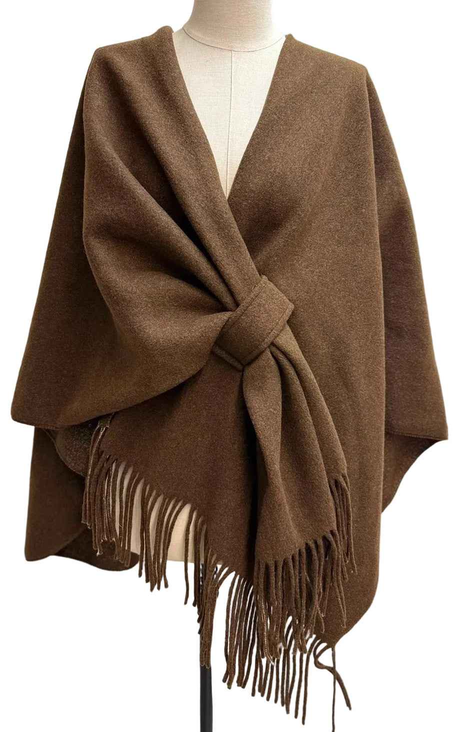 BZNA Strickponcho in Braun - Wolltuch mit Fransen - Poncho MADE IN ITALY
