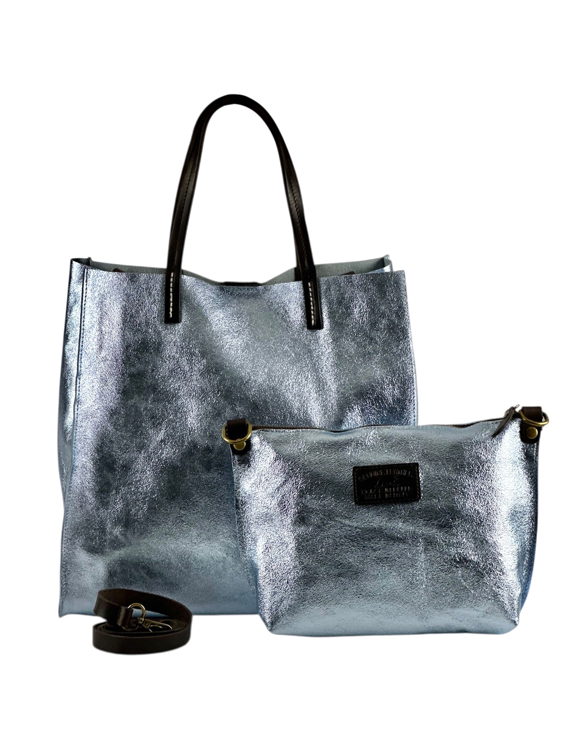 BZNA Bag BO5838 Celeste  Metalicca Leder Italy Damen Handtasche Schultertasche 2 in 1 Shopper (Kopie 8) - B Z N A
