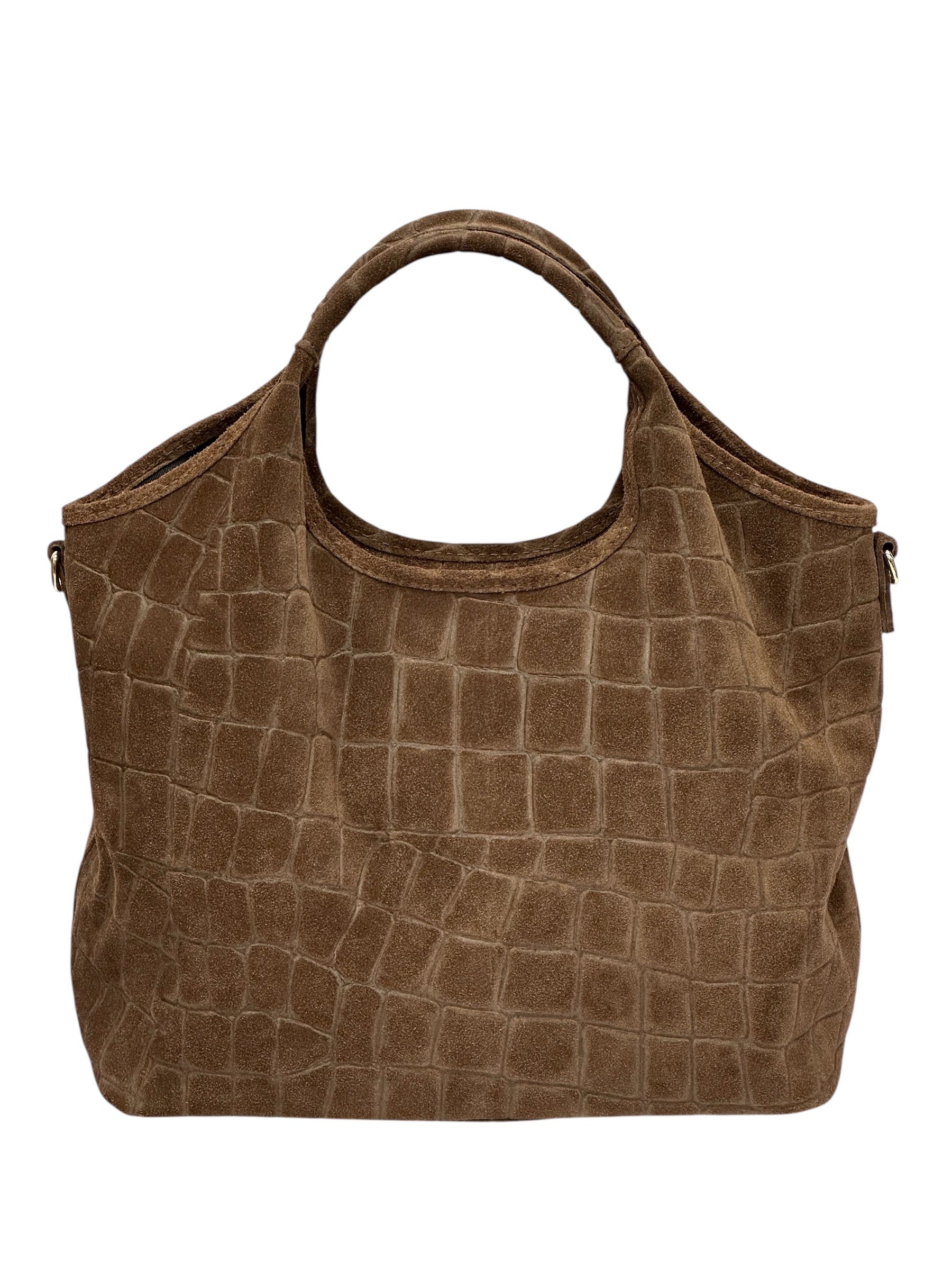 BZNA Bag Kroko Marrone Wildleder Italy Damen Shopper Schultertasche Tasche - B Z N A