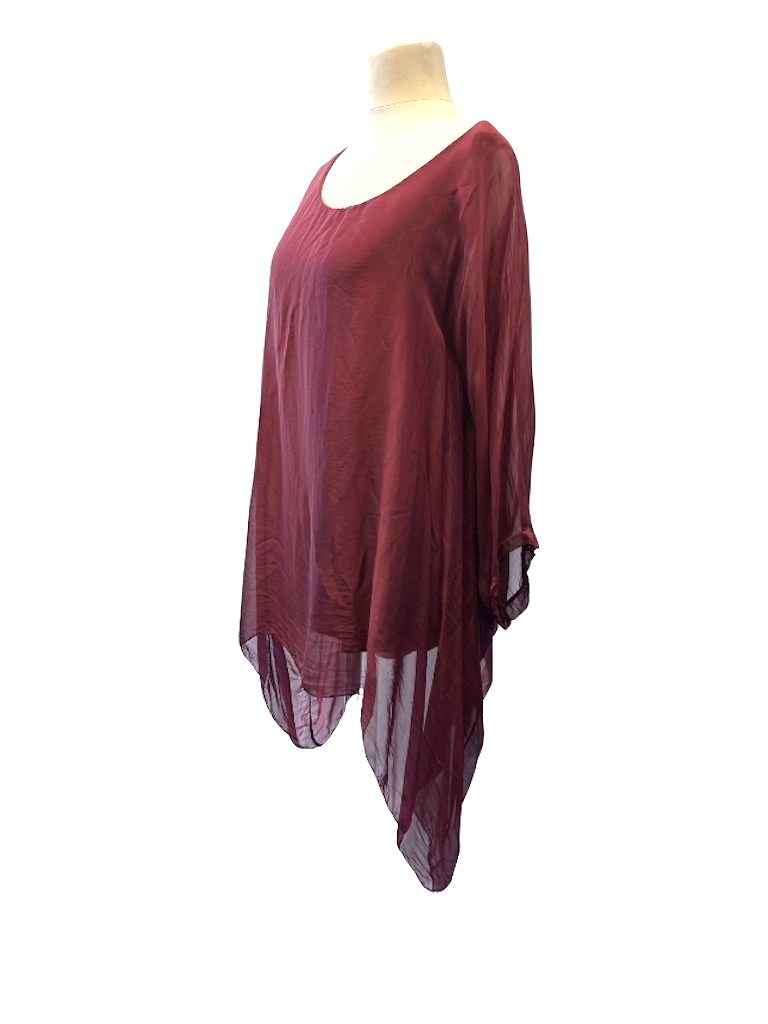 BZNA Seidenbluse Karminrot Tunika Seidentunika Seidenchiffonbluse Fledermaus Ärmel oneSize