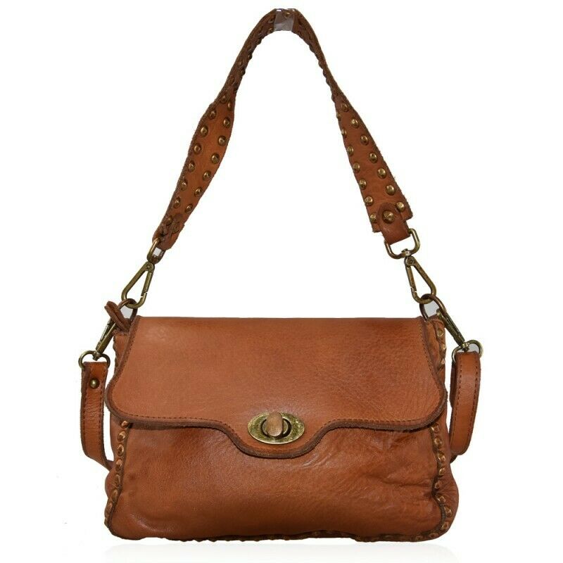 BZNA Bag Thea Cognac Italy Designer Beutel Umhängetasche Damen Handtasche Leder - B Z N A