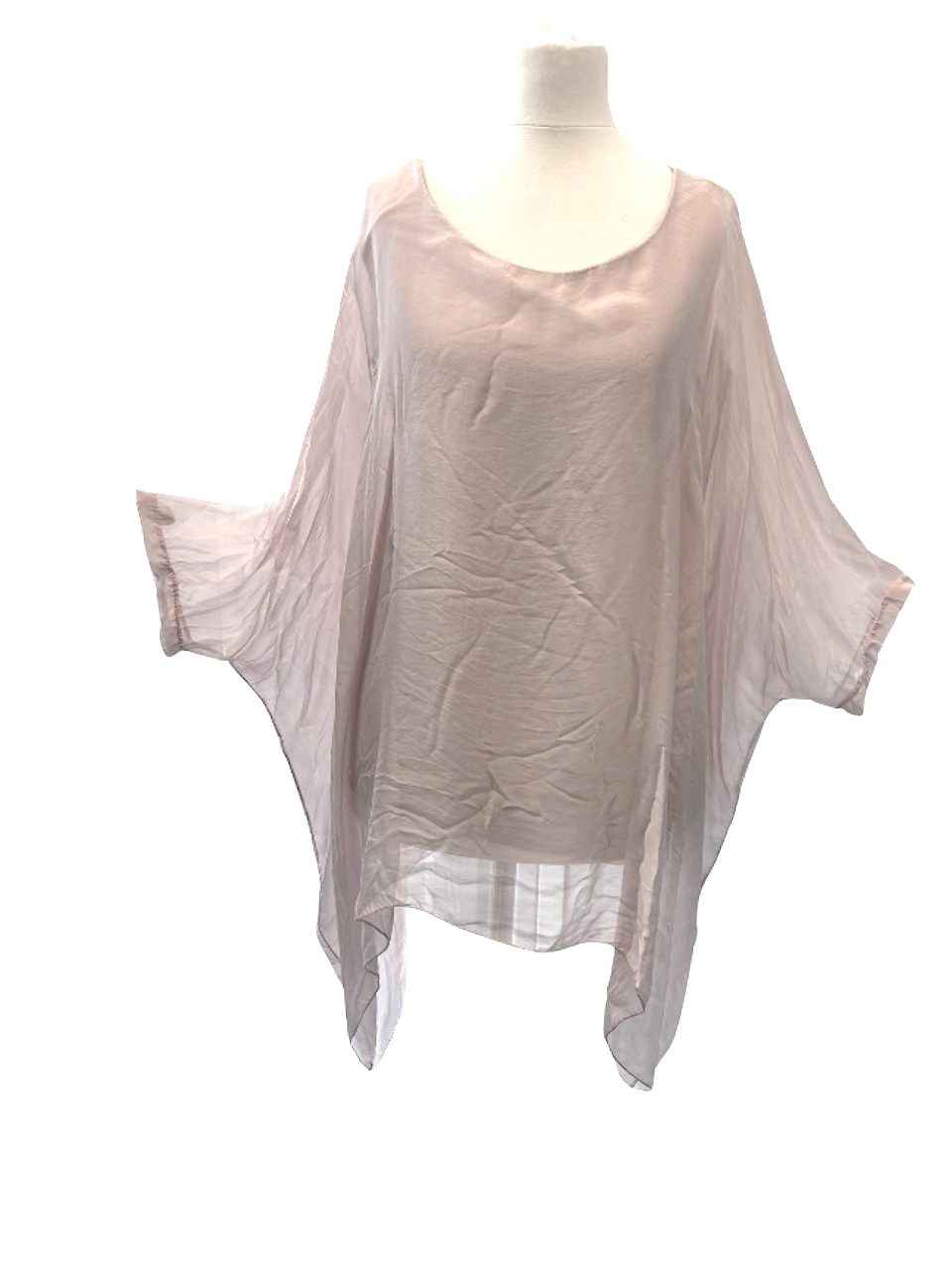 BZNA Seidenbluse Beige Tunika Seidentunika Seidenchiffonbluse Fledermaus Ärmel oneSize