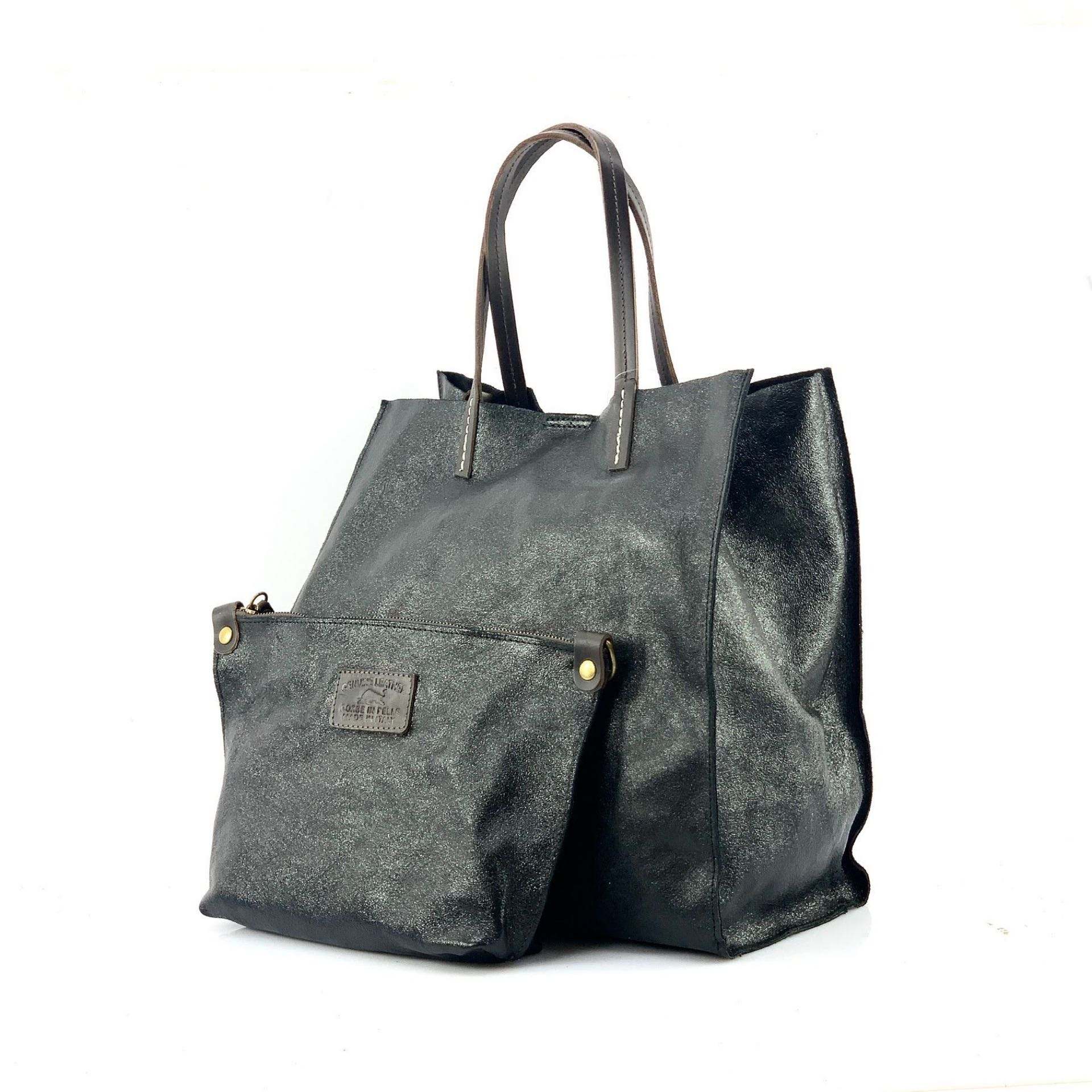 BZNA Bag BO5838 Nero  Metalicca Leder Italy Damen Handtasche Schultertasche 2 in 1 Shopper (Kopie 7) - B Z N A