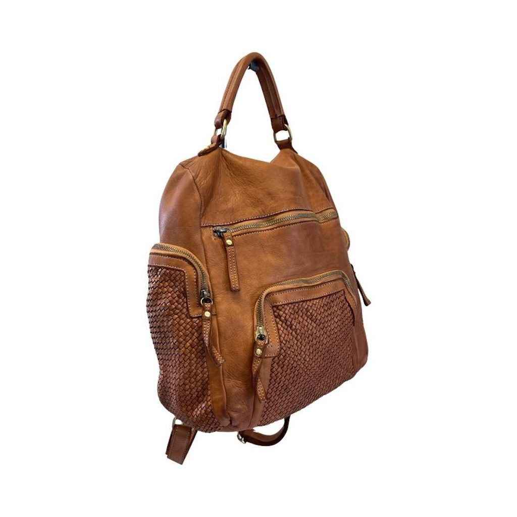 BZNA Bag Svetta Cognac Backpacker Designer Rucksack Damenhandtasche Schultertasche Leder Nappa