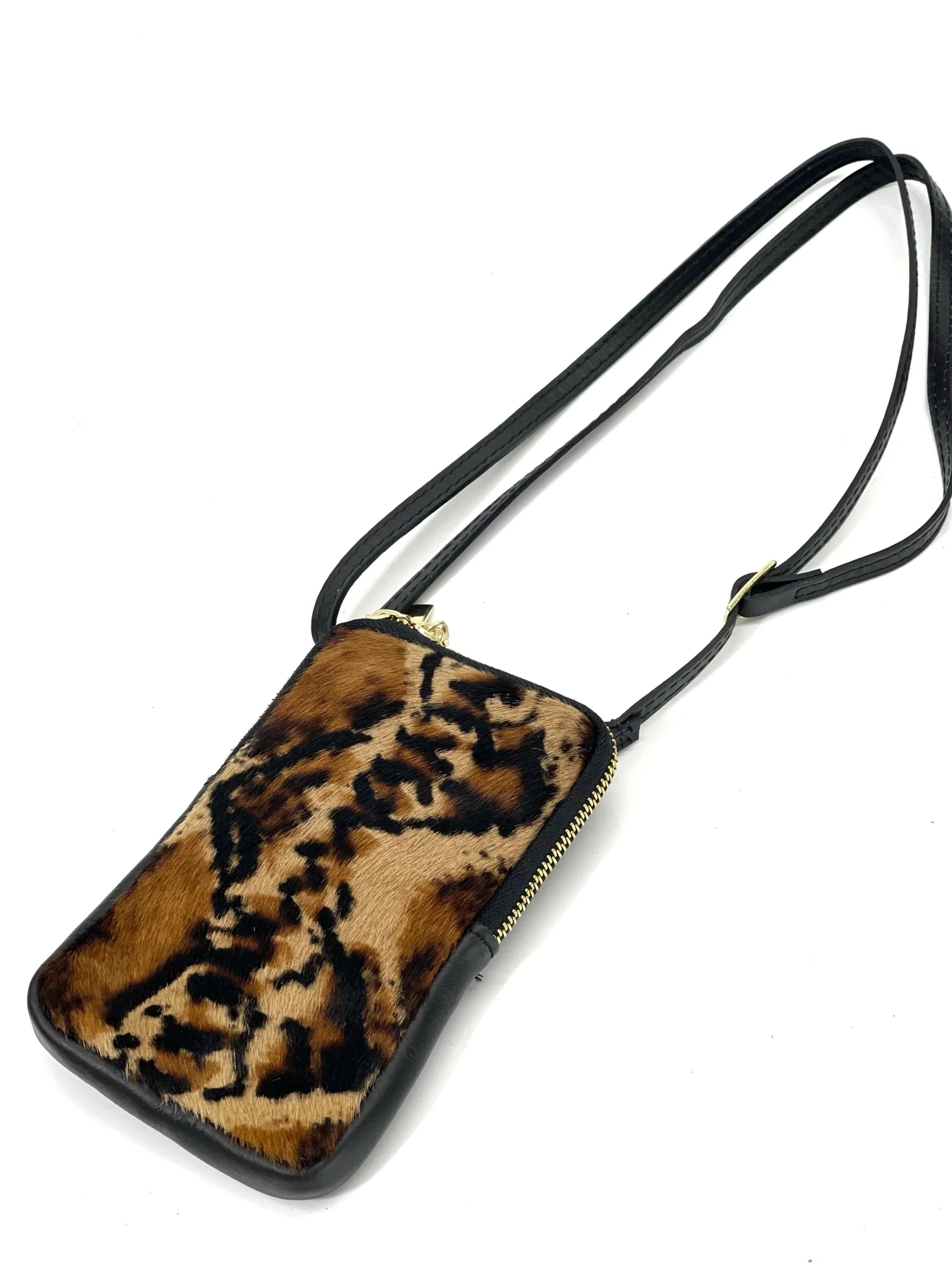 BZNA Bag Mobile Python Braun Nero Handy Umhängetasche aus Leder Felltasche mit Reißverschluss - B Z N A