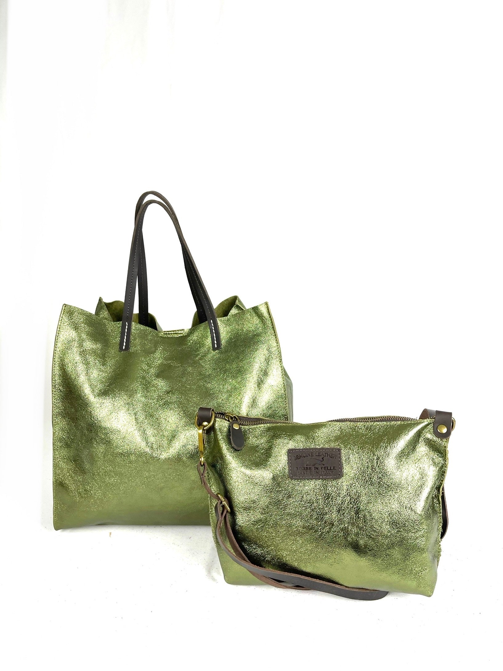 BZNA Bag BO5838 Verde  Metalicca Leder Italy Damen Handtasche Schultertasche 2 in 1 Shopper (Kopie 5) - B Z N A