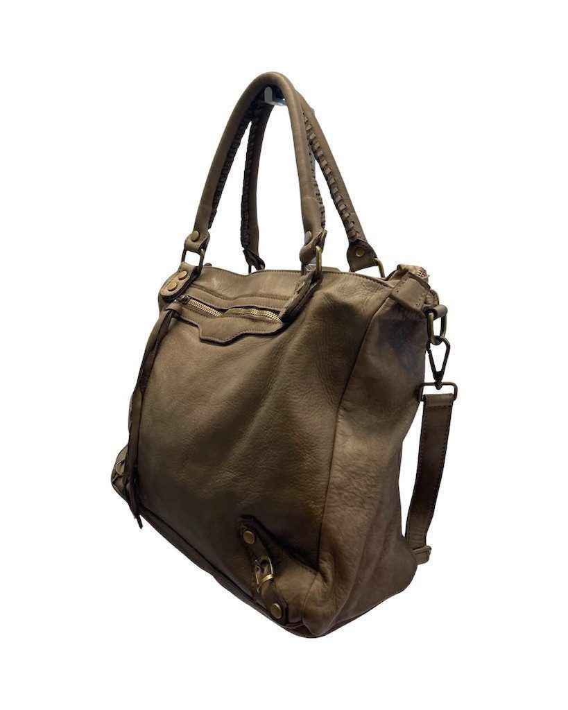 BZNA Bag Caro Taupe Italy Designer Damen Handtasche Schultertasche Tasche Leder