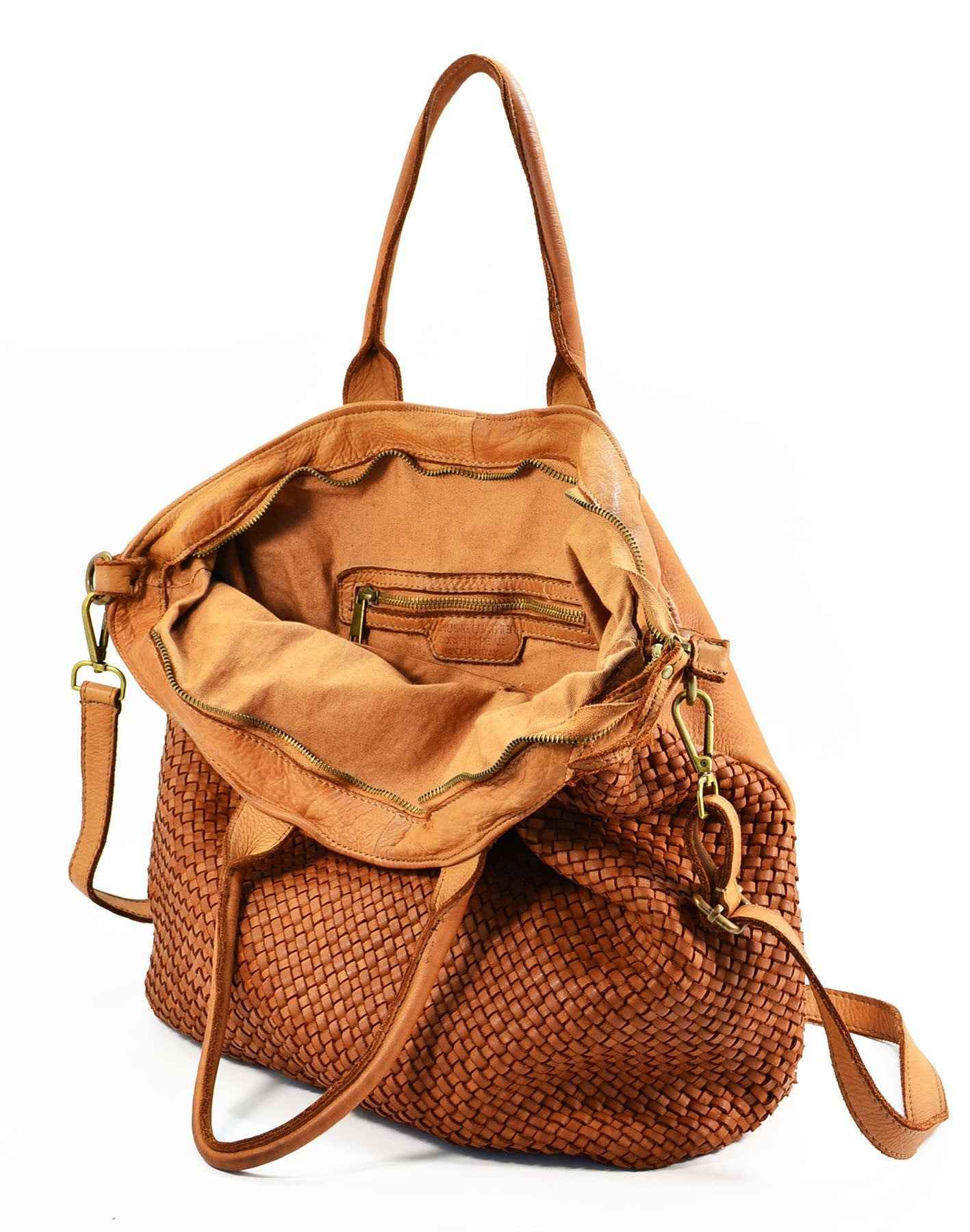 BZNA Bag Roma Cognac Italy langer abnehmbarer Schultergurt Designer Damen Handtasche Schultertasche Tasche Leder Shopper Neu
