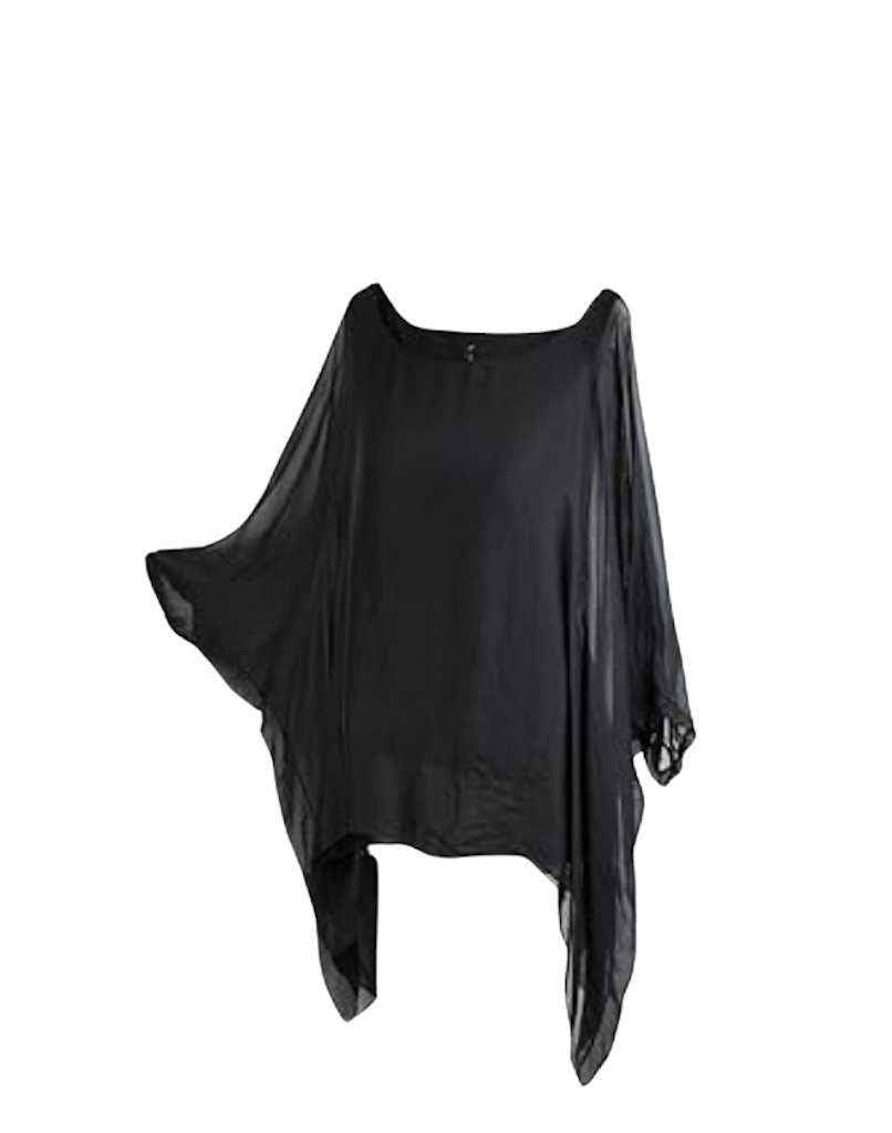 BZNA Seidenbluse Schwarz Tunika Seidentunika Seidenchiffonbluse Fledermaus Ärmel oneSize